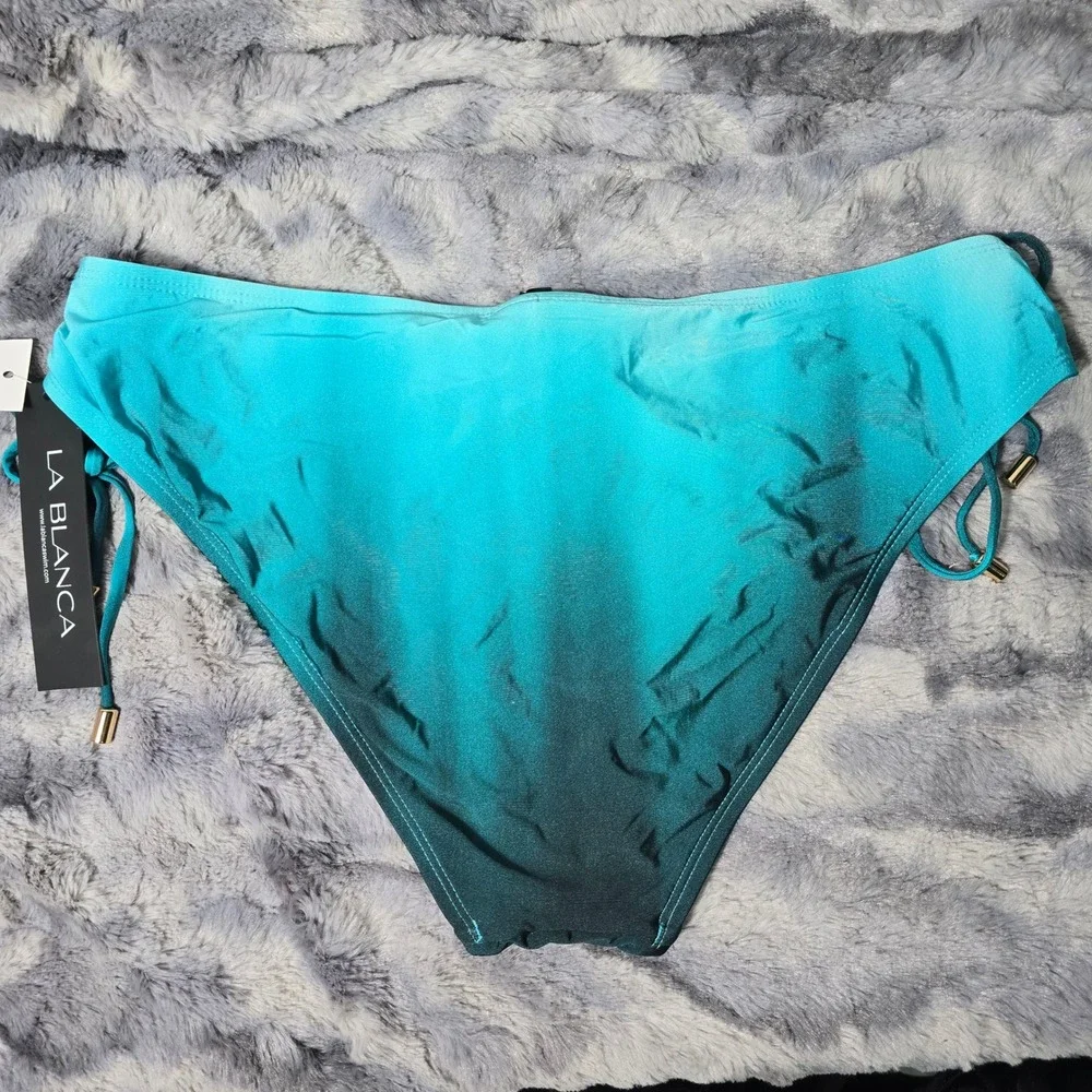 NWT La Blanca Ombre‎ Side Tie Bikini Bottoms Turquoise Teal LB2LF94 Size 14